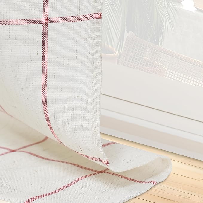 DriftAway Kitchen Curtains Striped Tier Linen Short Windowpane Plaid Cafe - Image 5