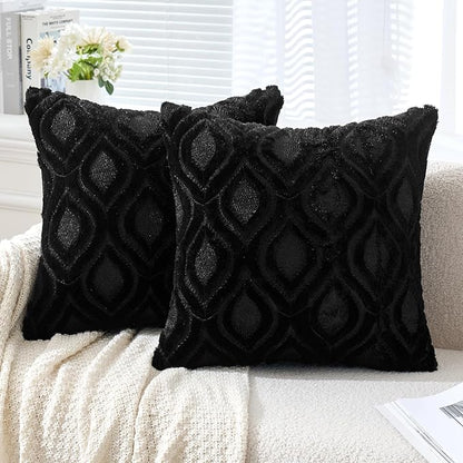 MIULEE Black Throw Pillow Covers 20x20 Inch, Soft Winter Plush Faux Wool Couch by MIULEE