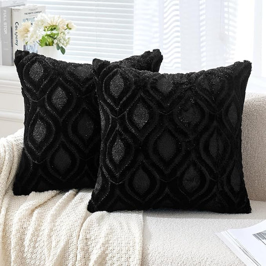 MIULEE Black Throw Pillow Covers 20x20 Inch, Soft Winter Plush Faux Wool Couch by MIULEE