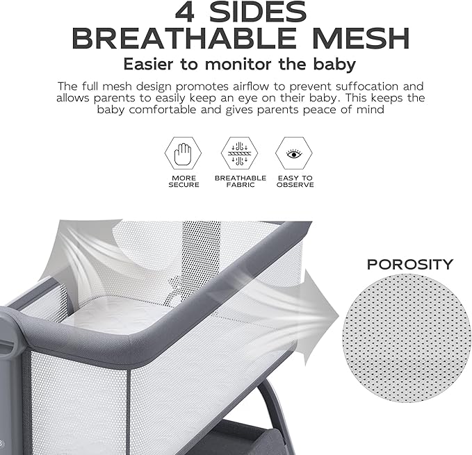 BabyBond Baby Bassinet, 3 in 1 Bassinet Bedside Sleeper - Image 4