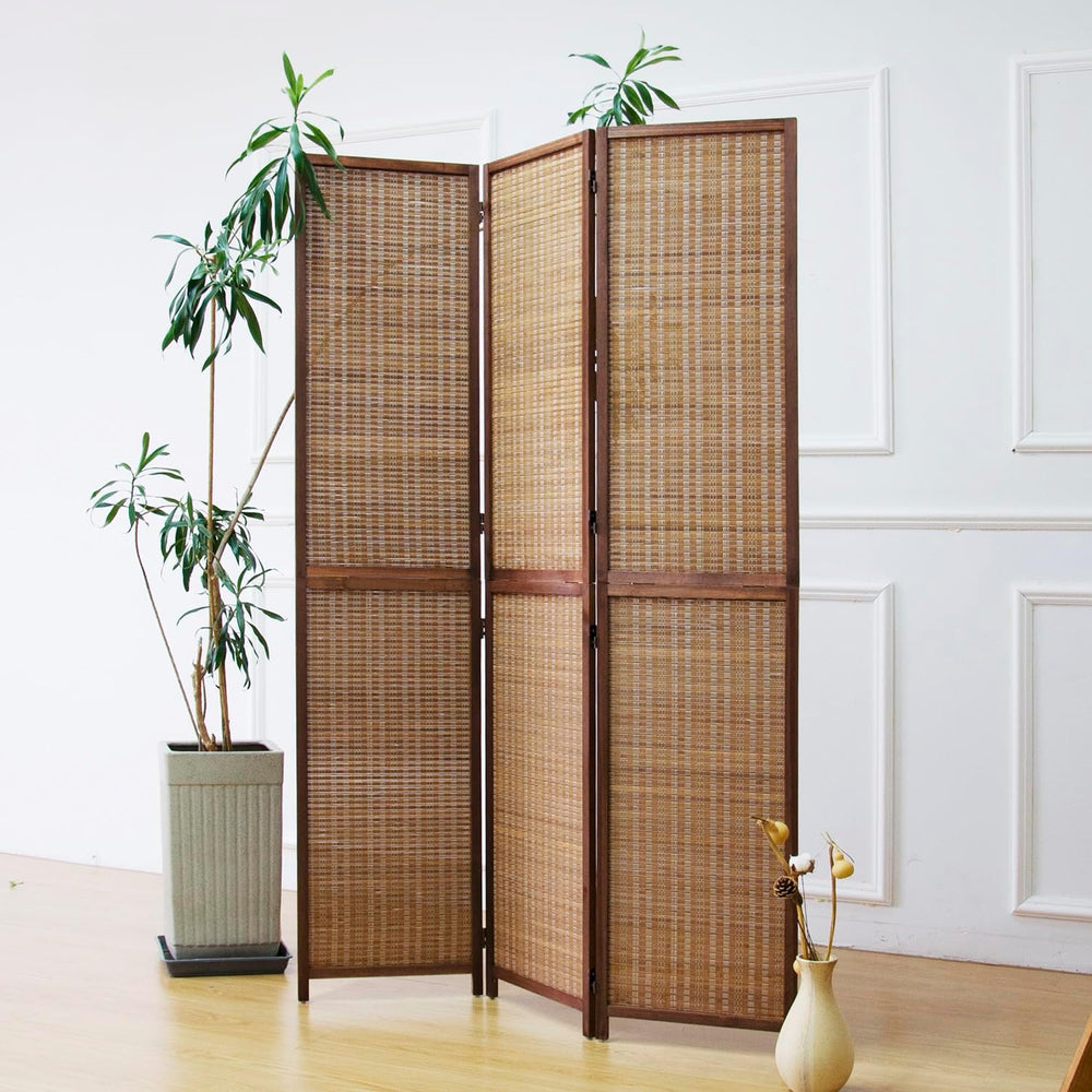 Furnnylane 3 Panel Detachable Room Divider, 5.6 ft Tall Two in One Bamboo Pri...