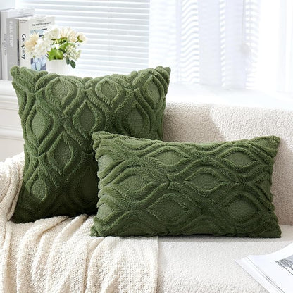 MIULEE Moss Green Throw Pillow Covers 18x18 Inch, Soft Winter Plush Faux Wool - Image 6