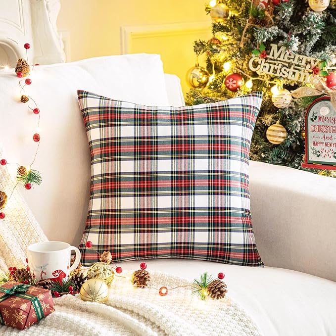 AQOTHES Pack of 2 Christmas Plaid Decorative Throw Pillow Covers Scottish - Image 3