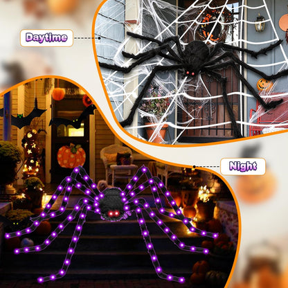 Halloween Decorations Outdoor, 250 LED Halloween Giant Spider Web Lights, 200" Lighted Spiderweb Light up with 8 Modes for Yard Haunted House Decor, Remote Control Lighted Spider Dark Purple