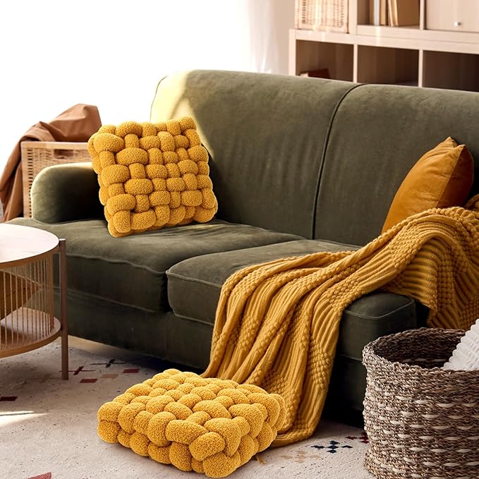 Wenqik 2 Pcs Knot Pillows Square Knotted Plush Throws Soft Accent Pillows - Image 6