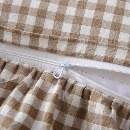Aryeleay 2 Pack Taupe White Plaid Ruffle Throw Pillow Covers, 100% Cotton - Image 4