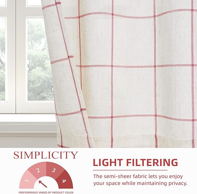 DriftAway Kitchen Curtains Striped Tier Linen Short Windowpane Plaid Cafe - Image 4