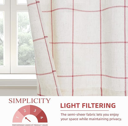 DriftAway Kitchen Curtains Striped Tier Linen Short Windowpane Plaid Cafe - Image 4