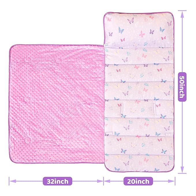 Viviland Toddler Kid Nap Mat for Preschool, Girls Purple Butterfly Slumber Bag - Image 4