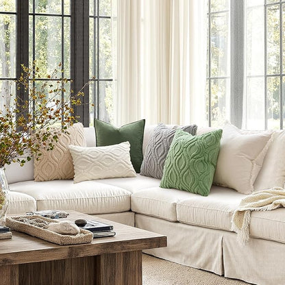 MIULEE Sage Green Throw Pillow Covers 24x24 Inch, Soft Spring Plush Faux Wool - Image 4