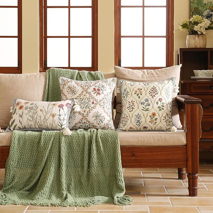 ISAENNE Design Linen Throw Pillow Covers 18"x18", Square Farmhouse Cushion - Image 7
