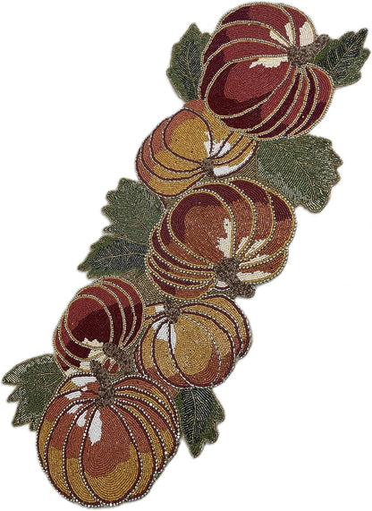 Thanksgiving Pumpkin Beaded Table Runner for Fall - Luxury Thanksgiving Decoration Table mat - Unique Halloween and Fall Decoration in Yellow Orange Green and red