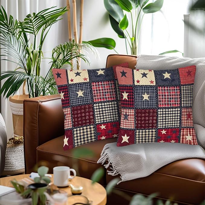 Flag Patchwork Print Throw Pillow Covers Set of 2 | 18x18 Inches Cushion Cases - Image 2