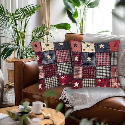 Flag Patchwork Print Throw Pillow Covers Set of 2 | 18x18 Inches Cushion Cases - Image 2