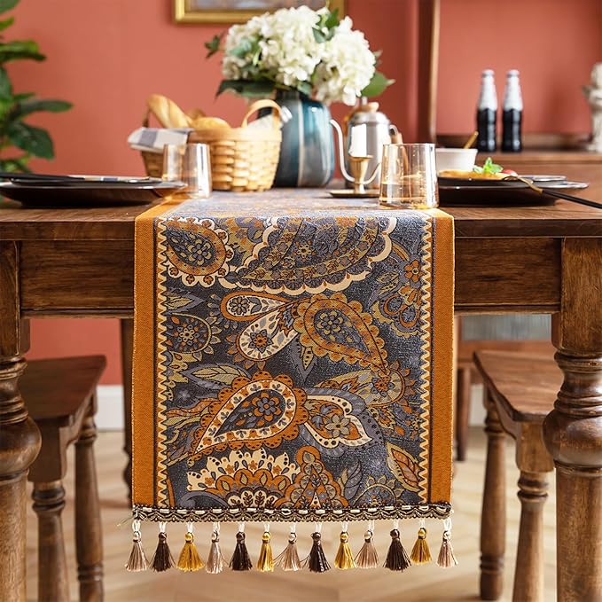 13×72 Inch Table Runner, Retro-Luxury Tassels Series by Unknown
