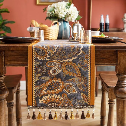 13×72 Inch Table Runner, Retro-Luxury Tassels Series by Unknown
