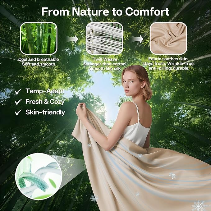 MR&HM Fitted Sheet & Pillowcase Set Queen, 3-Piece Blend Rayon Derived from - Image 2