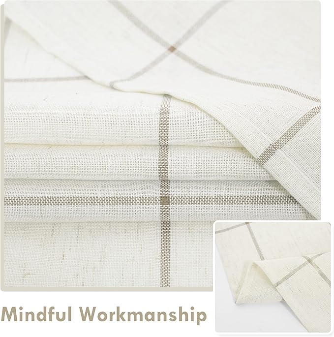 DriftAway Kitchen Curtains Striped Tier Linen Short Curtains Windowpane Plaid - Image 8