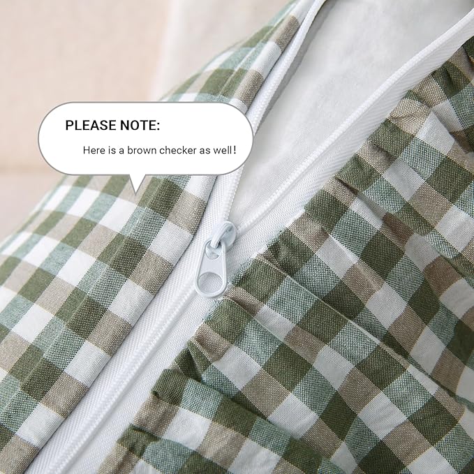 Aryeleay 2 Pack Sage Green White and Brown Plaid Ruffle Throw Pillow Covers - Image 4