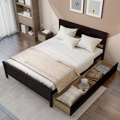 komfott full size wood bed frame with 2, close-up detail