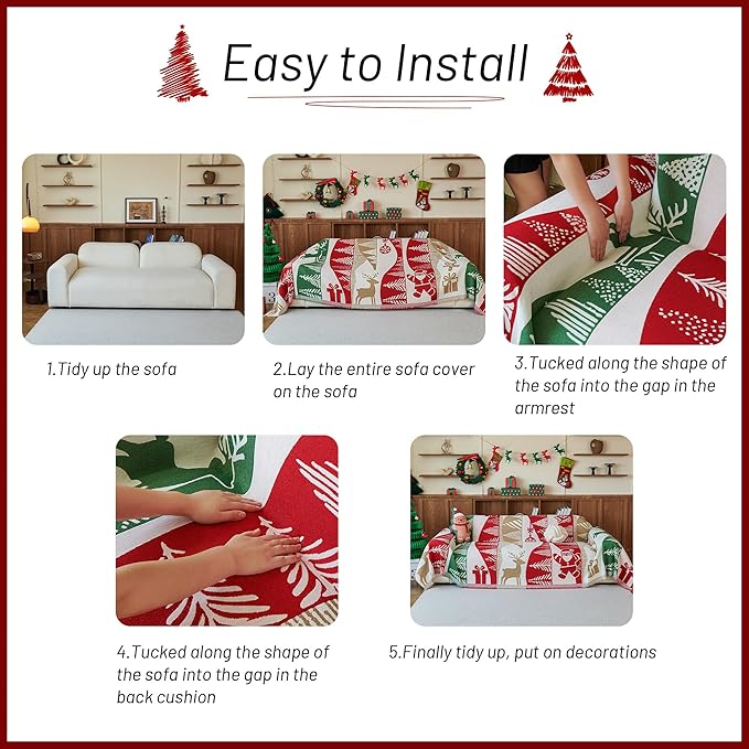 MYSKY HOME 71"X118" Loveseat Christmas Couch Cover, Sectional Sofa Covers Sofa - Image 9