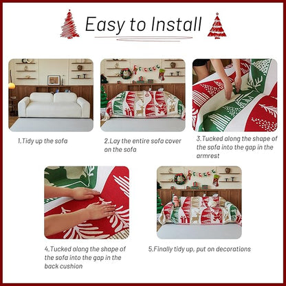 MYSKY HOME 71"X118" Loveseat Christmas Couch Cover, Sectional Sofa Covers Sofa - Image 9