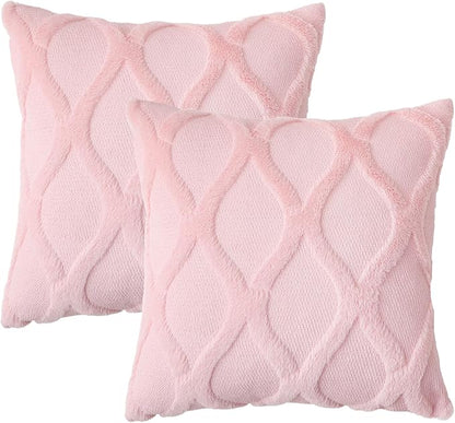 decorUhome Throw Pillow Covers 24x24 Inch Set of 2, Soft Plush Faux Fur Wool - Image 7