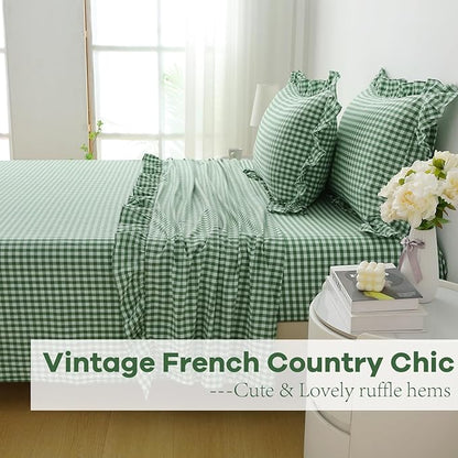 2 Pack Christmas Green White Plaid Ruffle Gingham Pillow Shams Standard Size - Image 6