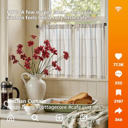jinchan Colorful Striped Linen Kitchen Curtains 36 Inch Christmas Tier Curtains - Image 2