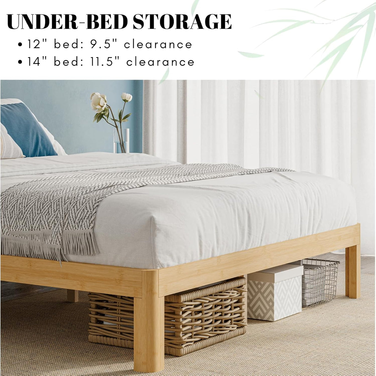 14 inch high bamboo wood twin bed frame, view 9
