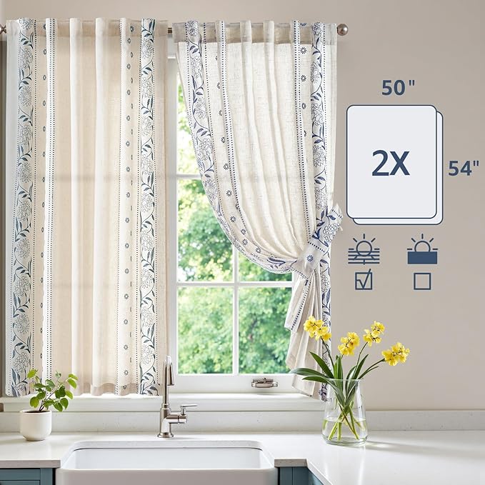 jinchan Winslow Linen Curtains 54 Inch Length Small Window Curtains Embroidered - Image 8