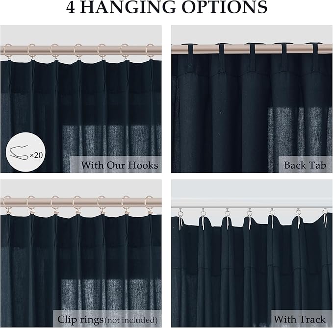 Navy Blue Pinch Pleat Linen Curtains 120 Inches Long - Image 2