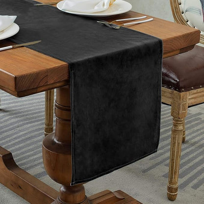 BALCONY & FALCON Velvet Table Runner 14"x51" Black Luxury Machine Washable by BALCONYFALCON