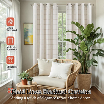 lajode linen blackout curtains - boho plaid 52x84 shown in use