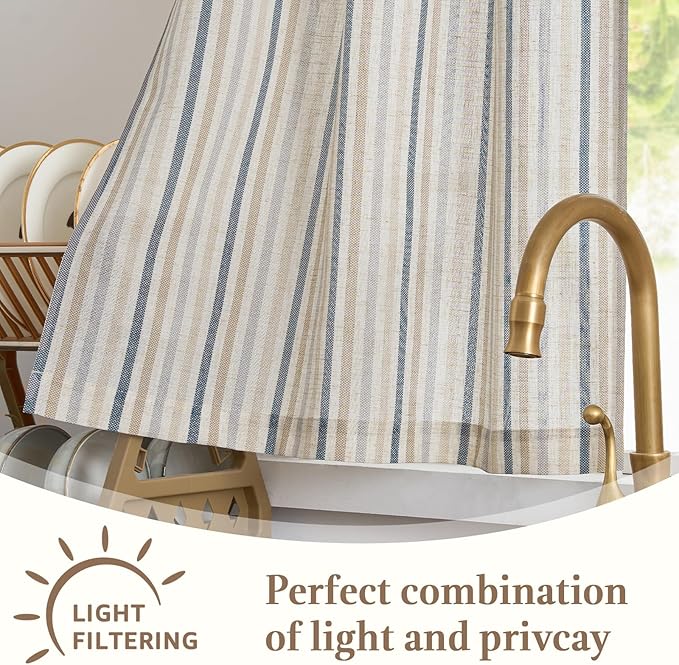 jinchan Colorful Striped Linen Kitchen Curtains 24 Inch Christmas Tier Curtains - Image 7