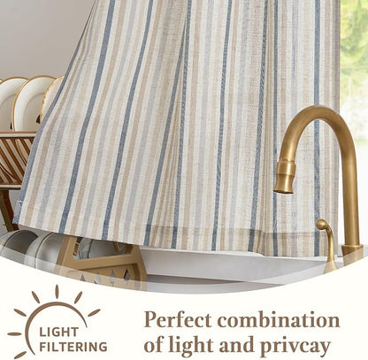 jinchan Colorful Striped Linen Kitchen Curtains 36 Inch Christmas Tier Curtains - Image 7