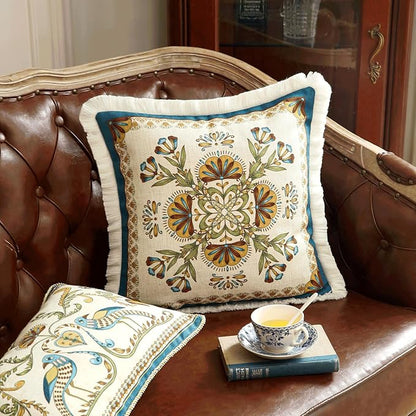 patdrea Designer Square Throw Pillow Covers, French Vintage Blue Farmhouse - Image 6