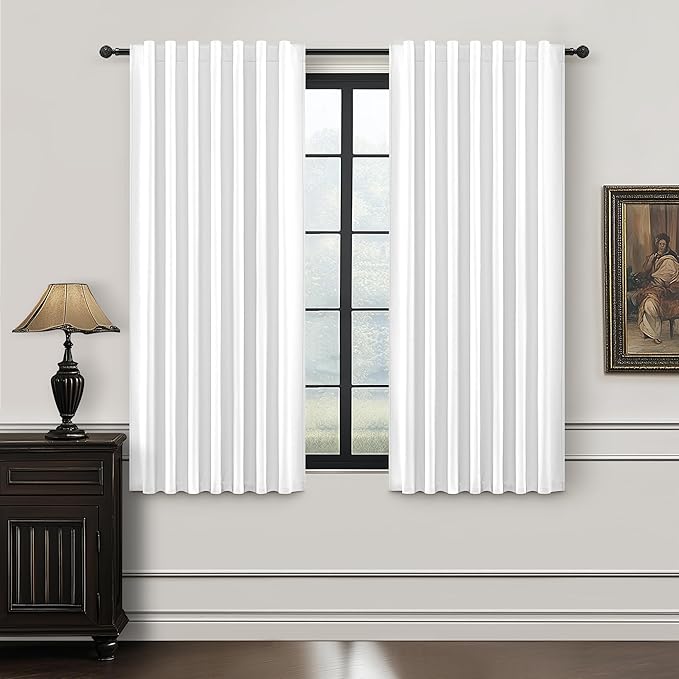 BrightWhite 100% Blackout Cafe Curtains 45 Inches Long 2 Panels Set, Short by QJMYDECO