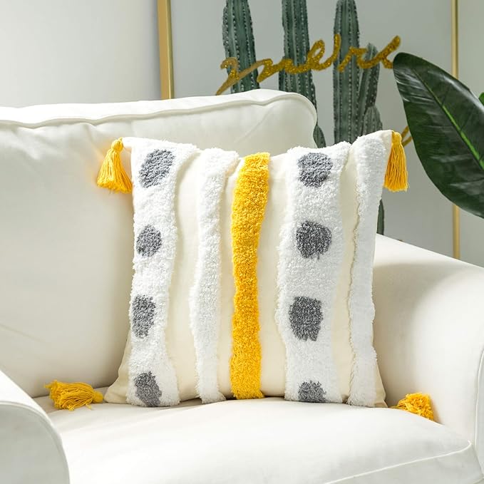 Woven Tufted Farmhouse Boho Throw Pillow Cover, Modern Decorative Multi Color - Image 2