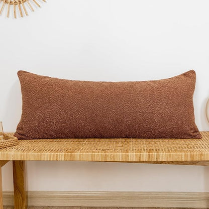 14x36 inch Boucle Lumbar Pillow Cover, Rust Woven Texture Neutral Long Pillow by JoraLion