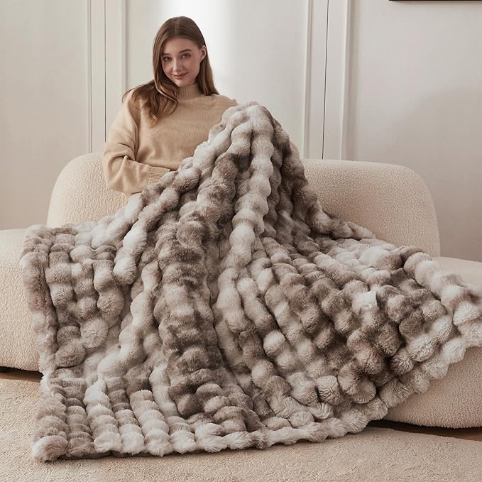 COOVA Faux Fur Throw Blanket for Couch, Cozy Soft and Fuzzy Plush Rabbit Fur - Image 2