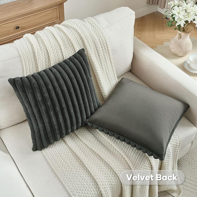 FUTEI Dark Grey Throw Pillow Covers Set of 2, 18x18 Inch Striped Texture - Image 4