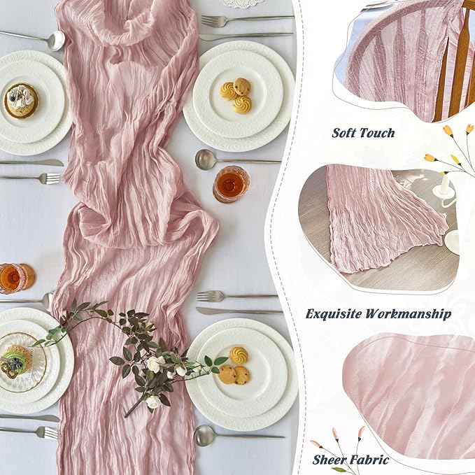 IVAPUPU 10 Pcs Cheesecloth Table Runner - 10ft Dusty Pink Boho Gauze Cheese - Image 5