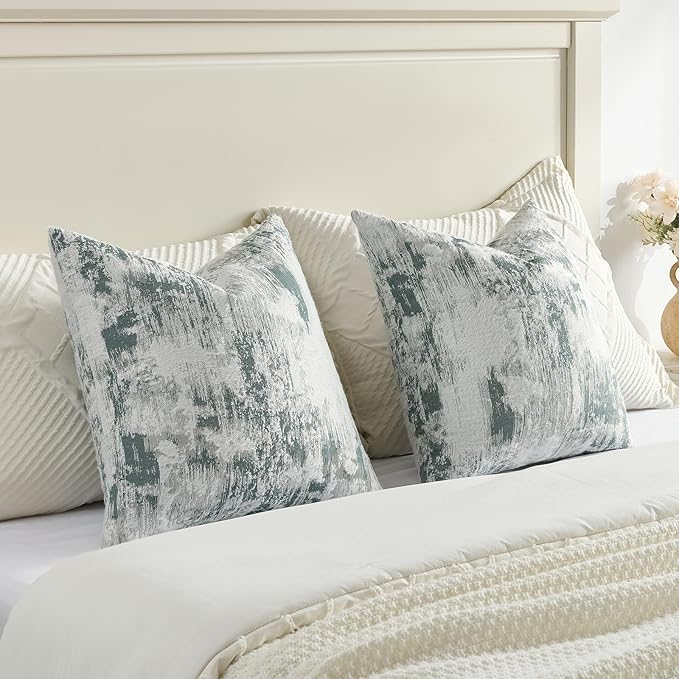 FUTEI Teal White Decorative Throw Pillow Covers 24x24 Inch Set of 2, Soft Faux - Image 6