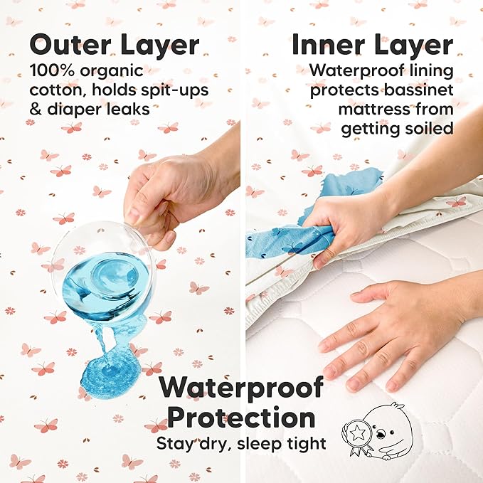 2-pk Waterproof Bassinet Sheets Girls, Cotton - Image 3
