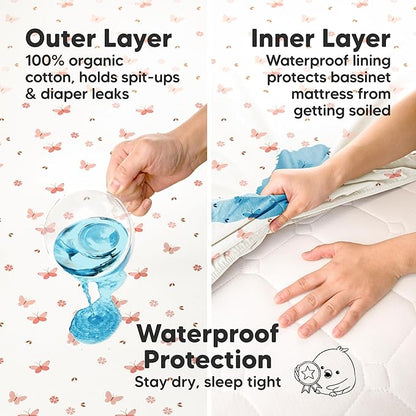2-pk Waterproof Bassinet Sheets Girls, Cotton - Image 3
