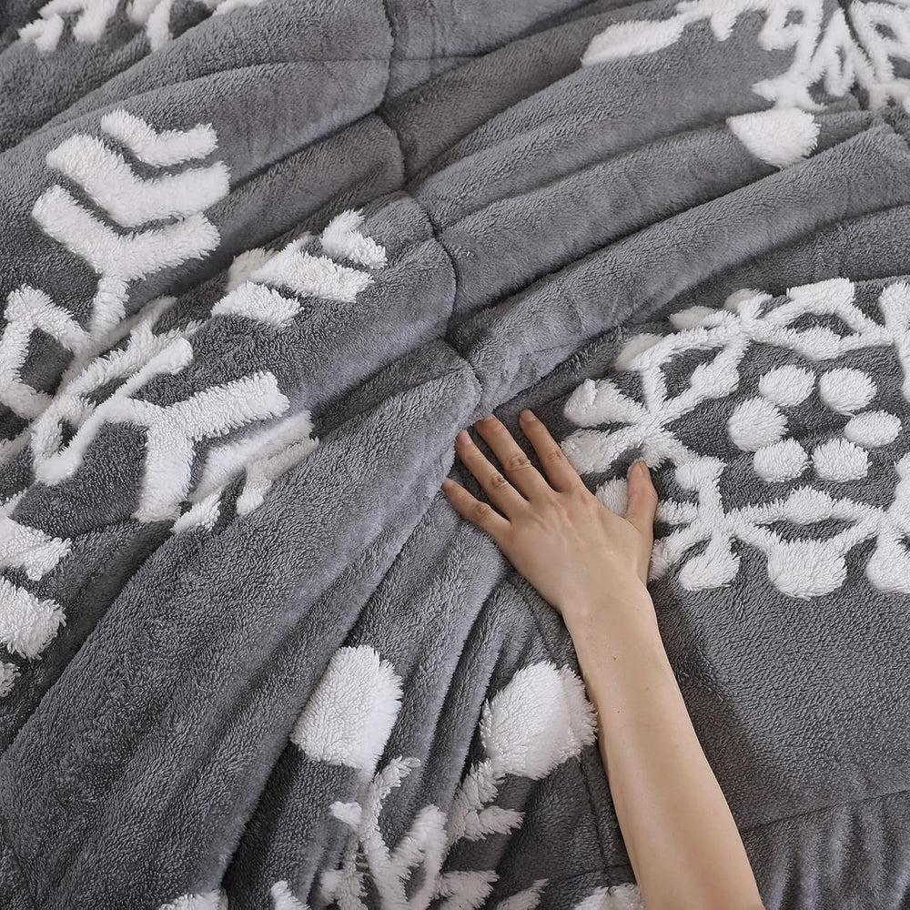 JANZAA Christmas Comforter Set Queen, Dark Grey Snowflake Christmas Bedding