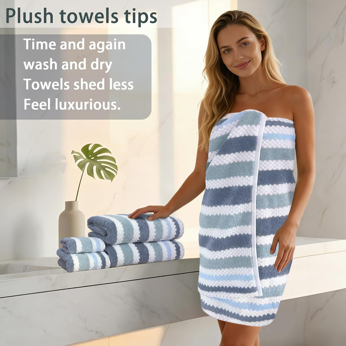 voova & movas stripe towels, cotton blend, ultra, close-up detail