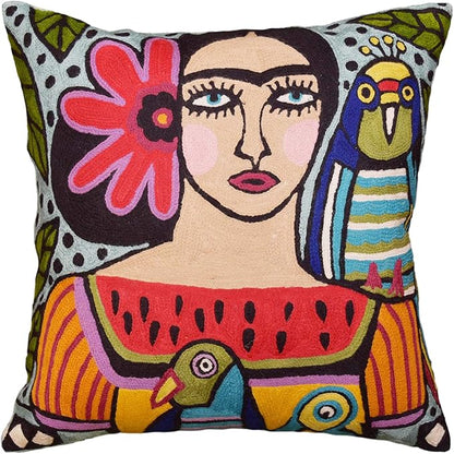 Frida Inspired Throw Pillow Cover Mexican Art Pillowcase Bella Senorita Hand by Kashmir+Designs