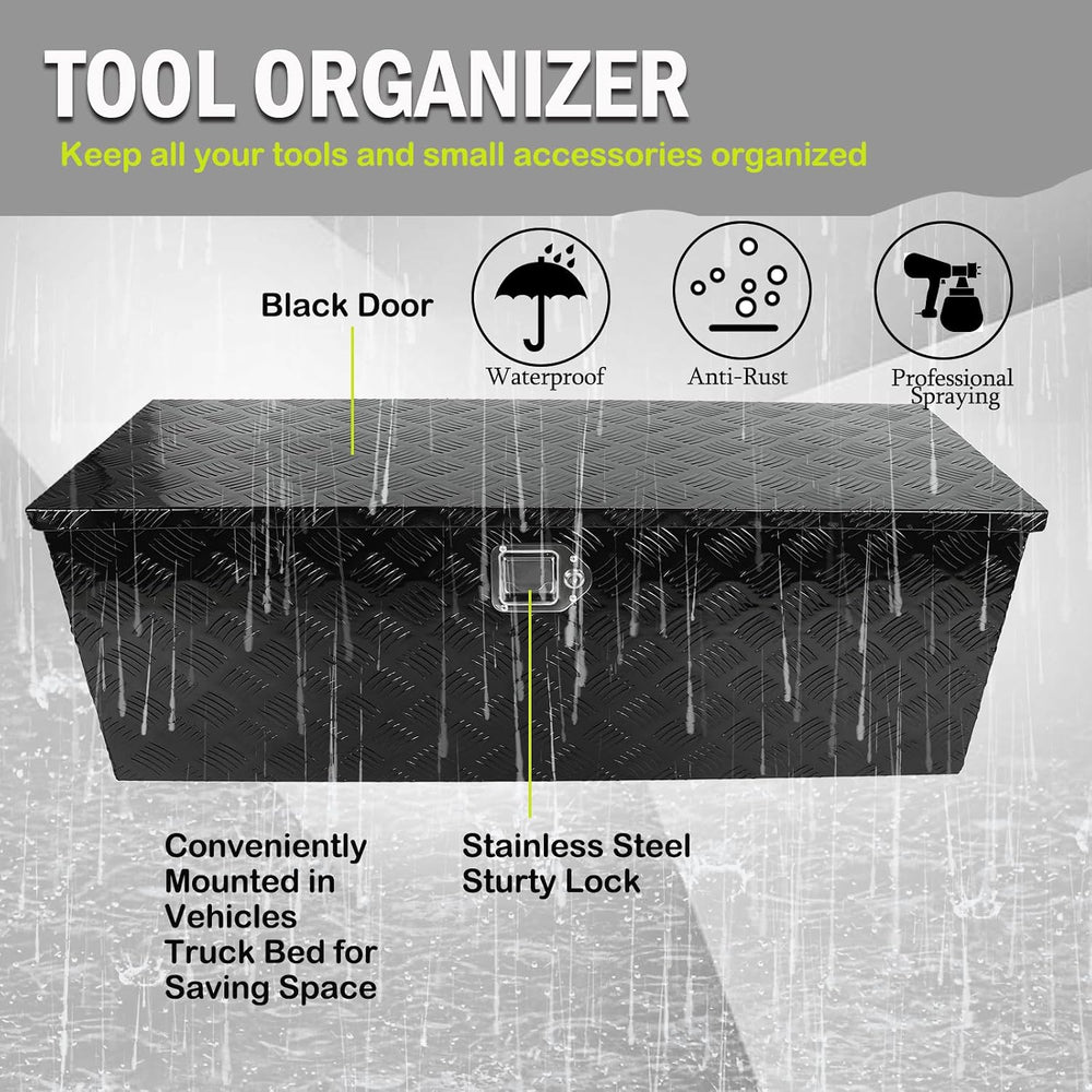 44" Striped Aluminum Pickup Truck Tool Box Waterproof Storage with Lock